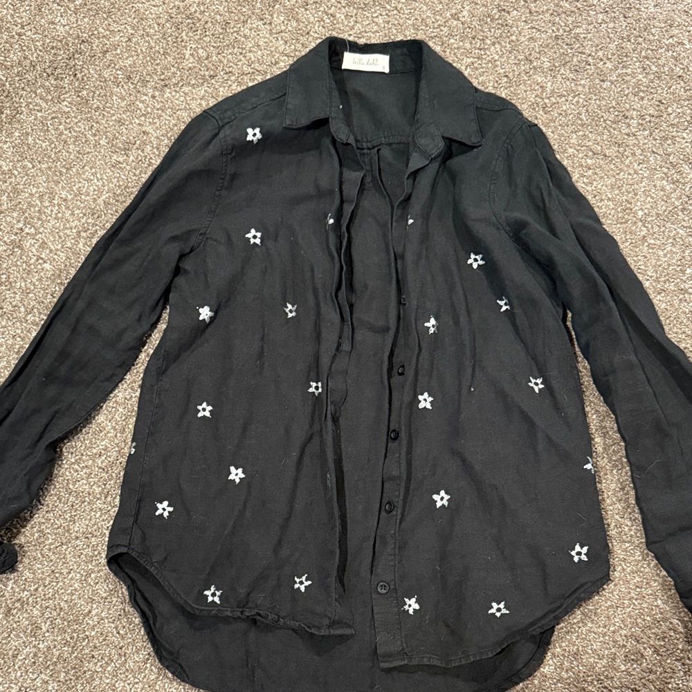 Bella Dahl Black linen Button-Up Shirt with silver stars